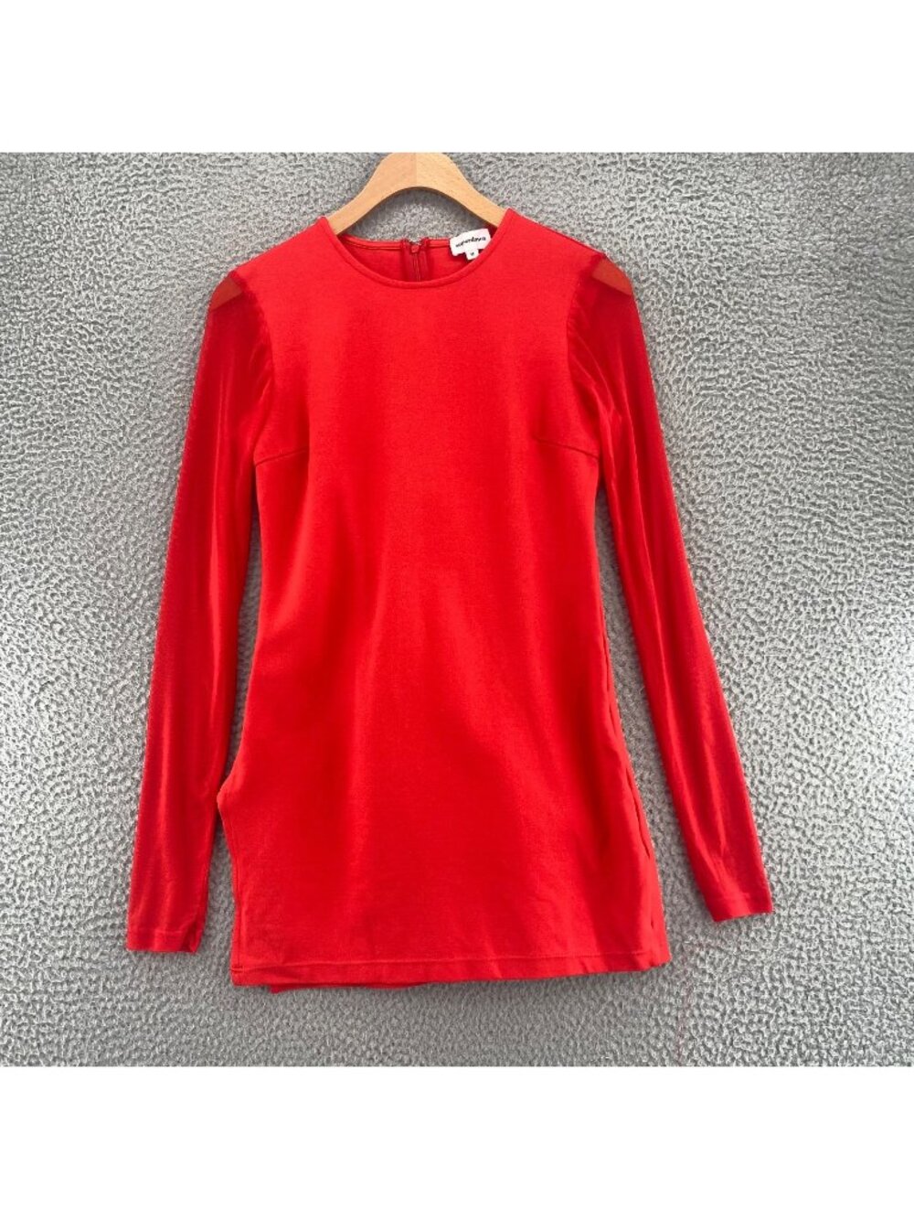 Superdown Top Womens Medium Red Long Mesh Sleeves Stretch Ponte Knit Tunic Dress